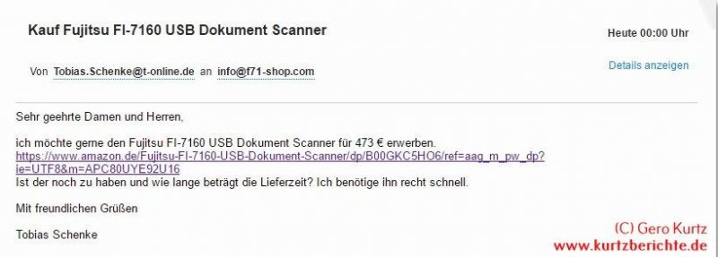 Betrug Amazon Marketplace Mail an den Betrüger